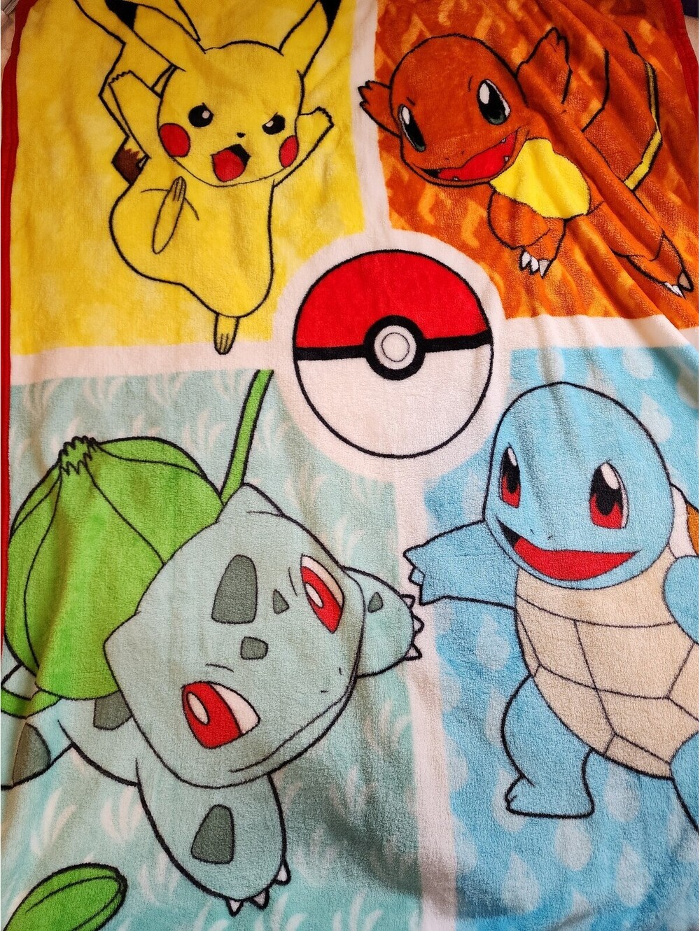 Pokémon Plush Blanket Featuring Pikachu, Charmander, Bulbasaur, and Squirtle
